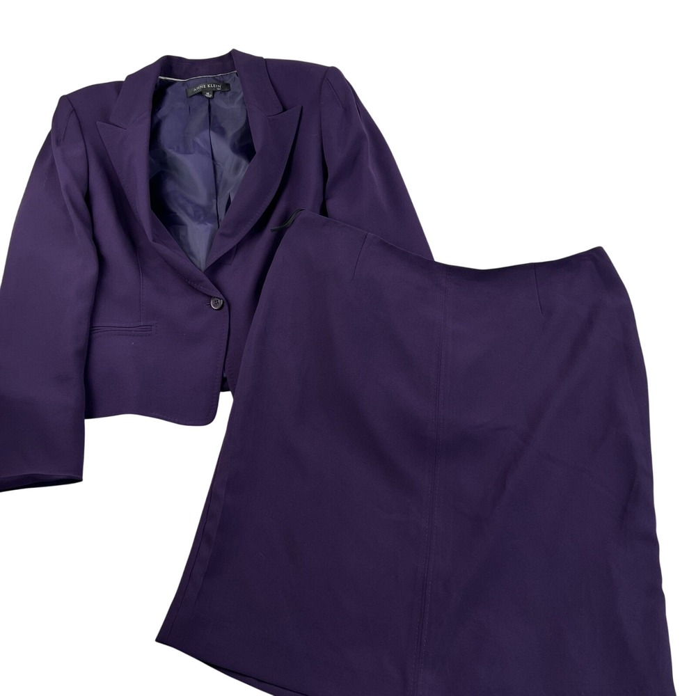 Anne Klein Womens 14 Skirt Suit Purple Single Button Blazer 2 Piece Career Set